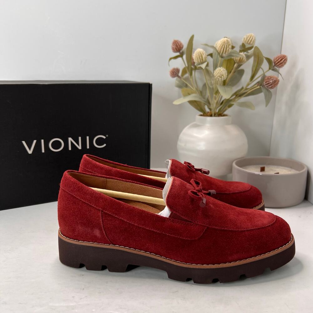 Vionic Red Suede Chunky Sole Loafers